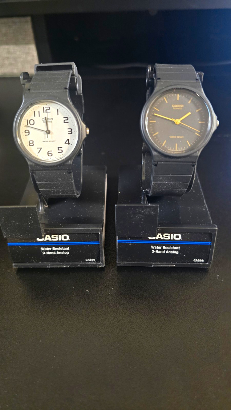 Pair of Casio MQ-24 Analog Watches - Black & White Dials (Need Batteries)